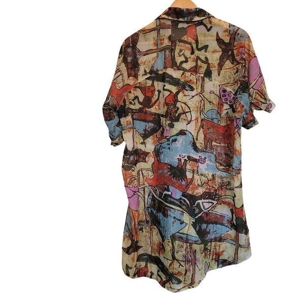 Pretty Angel Women's Sheer Top Size M/L Multicolor Silk Short Sleeves Collared - Picture 2 of 9